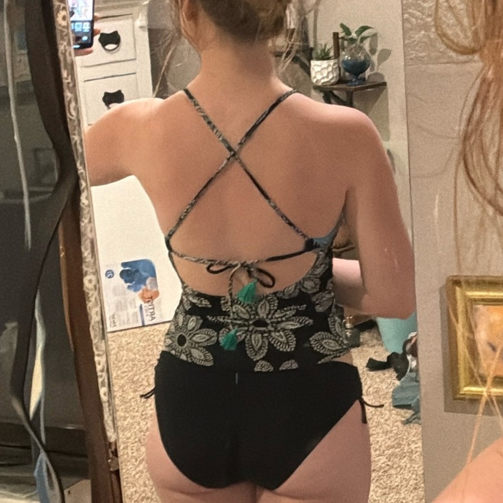 Black Floral Tankini Top and Bottom